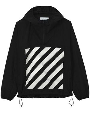 Off-White c/o Virgil Abloh Diagonals-Motif Hooded Windbreaker Jacket - Black