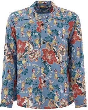 Sun Surf Dancer-Print Shirt - Blue