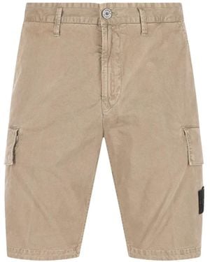Stone Island Logo-Patch Cargo Shorts - Natural