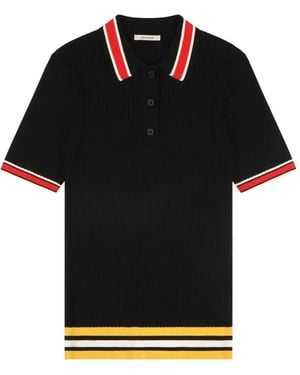 Entire studios Striped Ribbed Polo Shirt - Black
