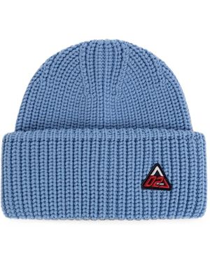 DSquared² Logo-Patch Ribbed-Knit Beanie Hat - Blue