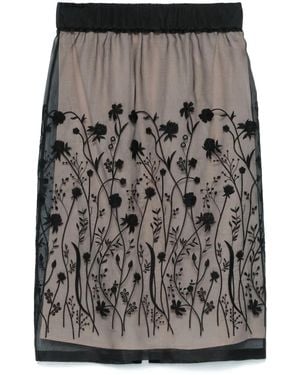 P.A.R.O.S.H. Floral-Embroidered Midi Skirt - Grey