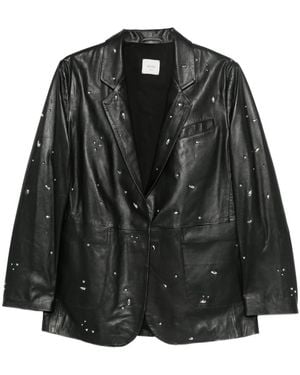 Alysi Embellished Leather Jacket - Black