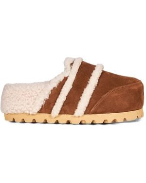 Inuikii Shearling-Trim Suede Mules - Brown