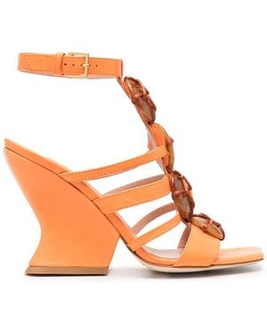 Alberta Ferretti 100Mm Bead-Detail Leather Sandals - Orange