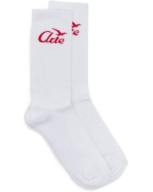 Arte' Intarsia-Knit Logo Socks - White