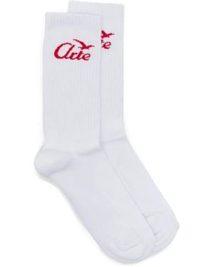 Arte' Intarsia-Knit Logo Socks - White