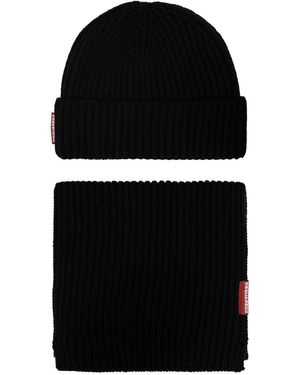 DSquared² Conjunto de gorro y bufanda de canalé - Negro