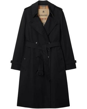Burberry Gabardina con doble botonadura y cinturón - Negro