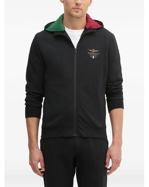 Aeronautica Militare Logo-Embroidered Zip-Up Hoodie - Black