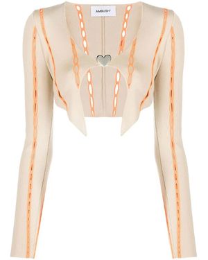 Ambush Contrast-Trim Cropped Cardigan - White