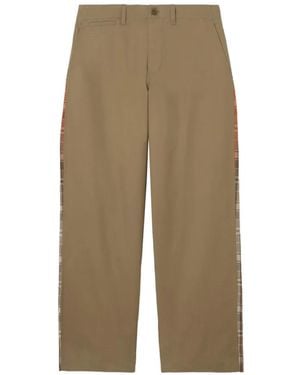 Burberry Tropical Gabardine And Check Chinos - Natural