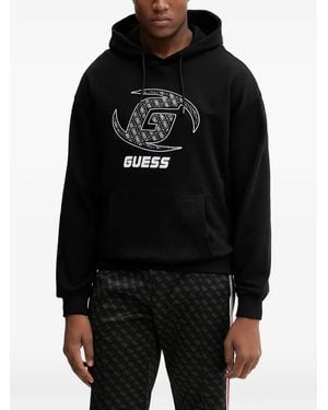 Guess Logo-Print Drawstring Hoodie - Black