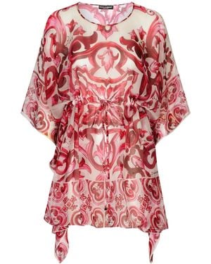 Dolce & Gabbana マジョリカプリント シルクカフタンドレス - レッド