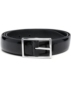 Dell'Oglio Rectangle-Buckle Patent-Leather Belt - Black