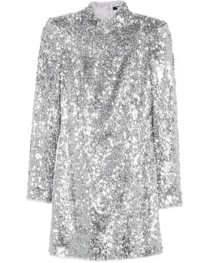 Balmain Sequin-Embellished High-Neck Mini Dress - Grey
