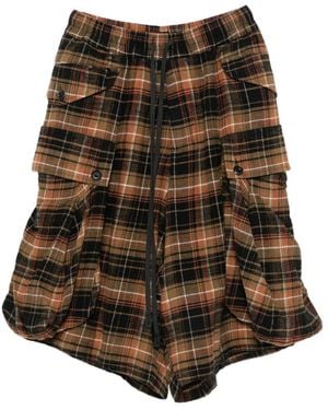 R13 Check-Pattern Cargo Shorts - Brown