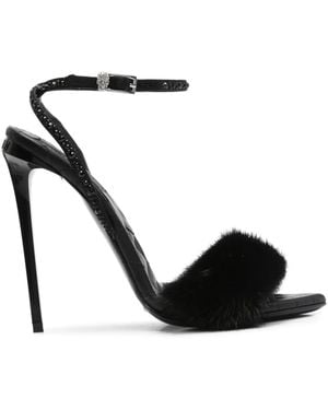 Philipp Plein Crystal-Embellished Fur Sandals - Negro