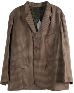 Ziggy Chen Striped Single-Breasted Blazer - Brown