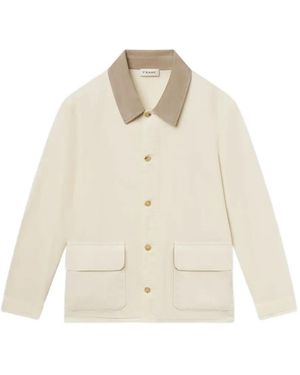 FRAME Contrast-Collar Patch-Pocket Shirt Jacket - White