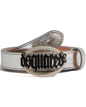 DSquared² Logo-Buckle Leather Belt - Metallic