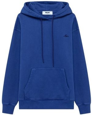 MSGM Embroidered-Logo Pouch-Pocket Hoodie - Blue