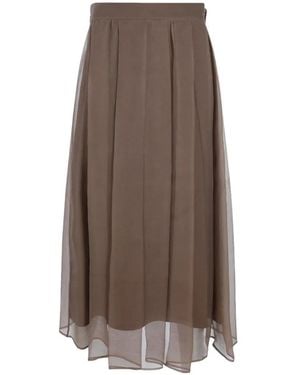 Brunello Cucinelli Silk Midi Skirt - Brown