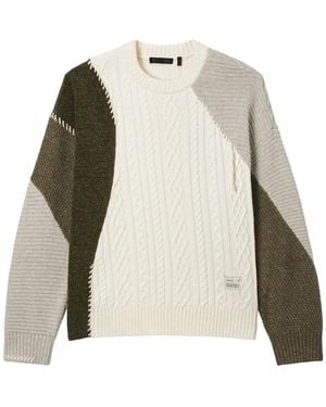 FIVE CM Cable-Knit Patchwork Jumper - Natural