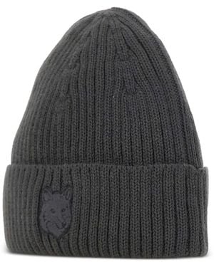 Maison Kitsuné Fox-Head Ribbed Beanie - Grey