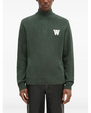 WOOD WOOD Half-Zip Logo-Detaill Sweater - Green