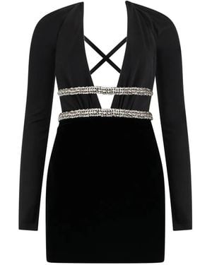 Roberto Cavalli Embellished V-Neck Mini Dress - Black