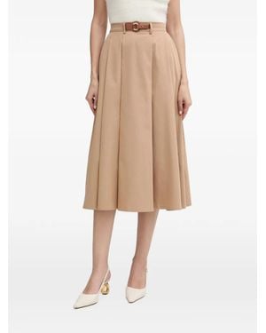 Morgan Belted Pleated Midi Skirt - Natural