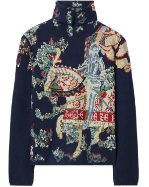 Burberry Tapestry Knight Collared Sweater - Blue