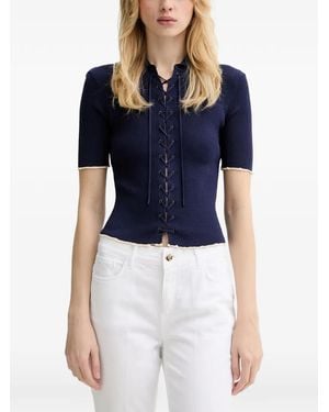 Silvian Heach Lace-Up Short-Sleeve Top - Blue