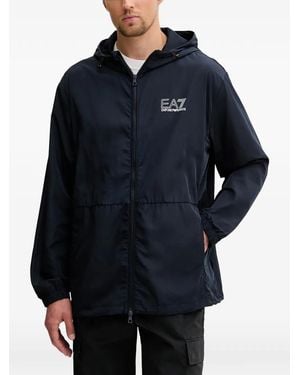 EA7 Logo-Print Hooded Jacket - Blue