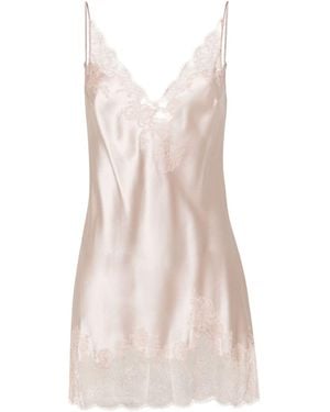 Carine Gilson Calais-Caudry Lace-Trim Silk Slip Dress - Pink