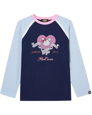 Mini Cream Raglan Printed Top - Blue