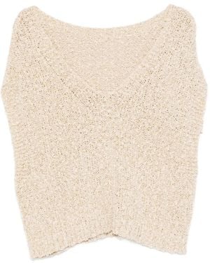 Twinset V-Neck Knitted Top - Natural