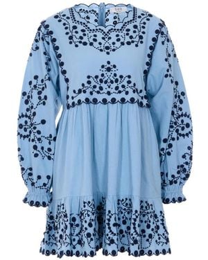 Sea Embroidered long-sleeve mini dress - Blau