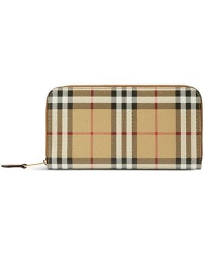 Burberry Checked Zipped Leather Wallet - Natural