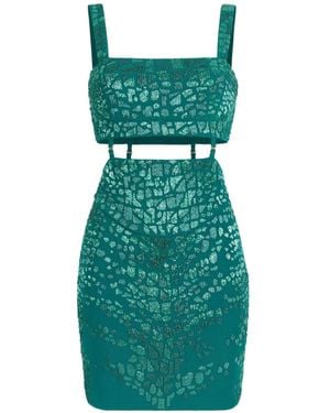 Roberto Cavalli Leopard Embellished Mini Dress - Green