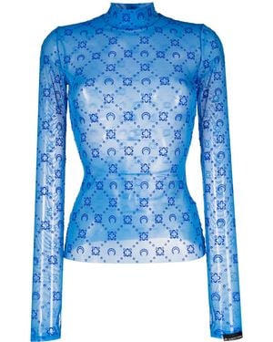 Marine Serre Regenerated Moonogram Mesh Top - Blue