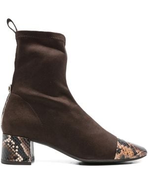 Pedro Miralles 50Mm Snakeskin-Panel Sock Boots - Brown