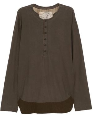 Ziggy Chen Henley Neck Long Sleeve T-Shirt - Brown