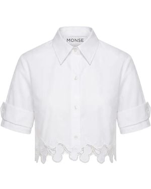 Monse Lace-Trim Cropped Short-Sleeve Shirt - White