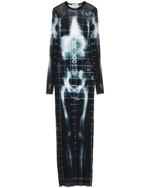 Jean Paul Gaultier Skeleton-Print Long-Sleeves Woven Maxi Dress - Blue