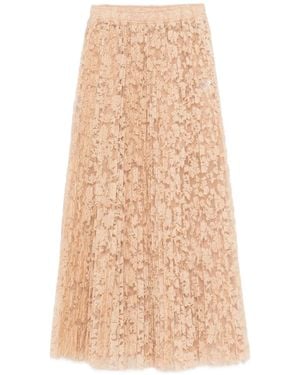 Ermanno Scervino Pleated Floral-Lace Skirt - Natural