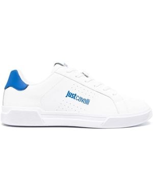 Just Cavalli Tiger Head-Motif Leather Trainers - White