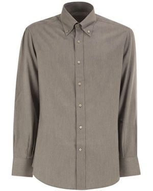 Brunello Cucinelli Button-Down Box-Pleat Shirt - Grey