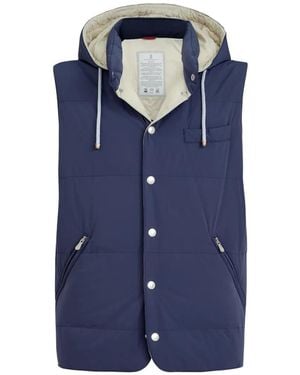 Brunello Cucinelli Detachable-Hood Gilet - Blue